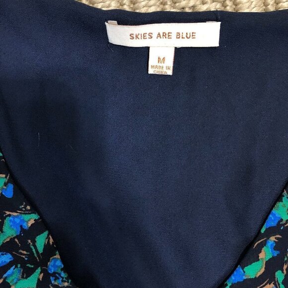 SKIES ARE BLUE Women's Midi Dress Balloon Sleeves Pleated Medium Green Multicolo - Picture 9 of 12